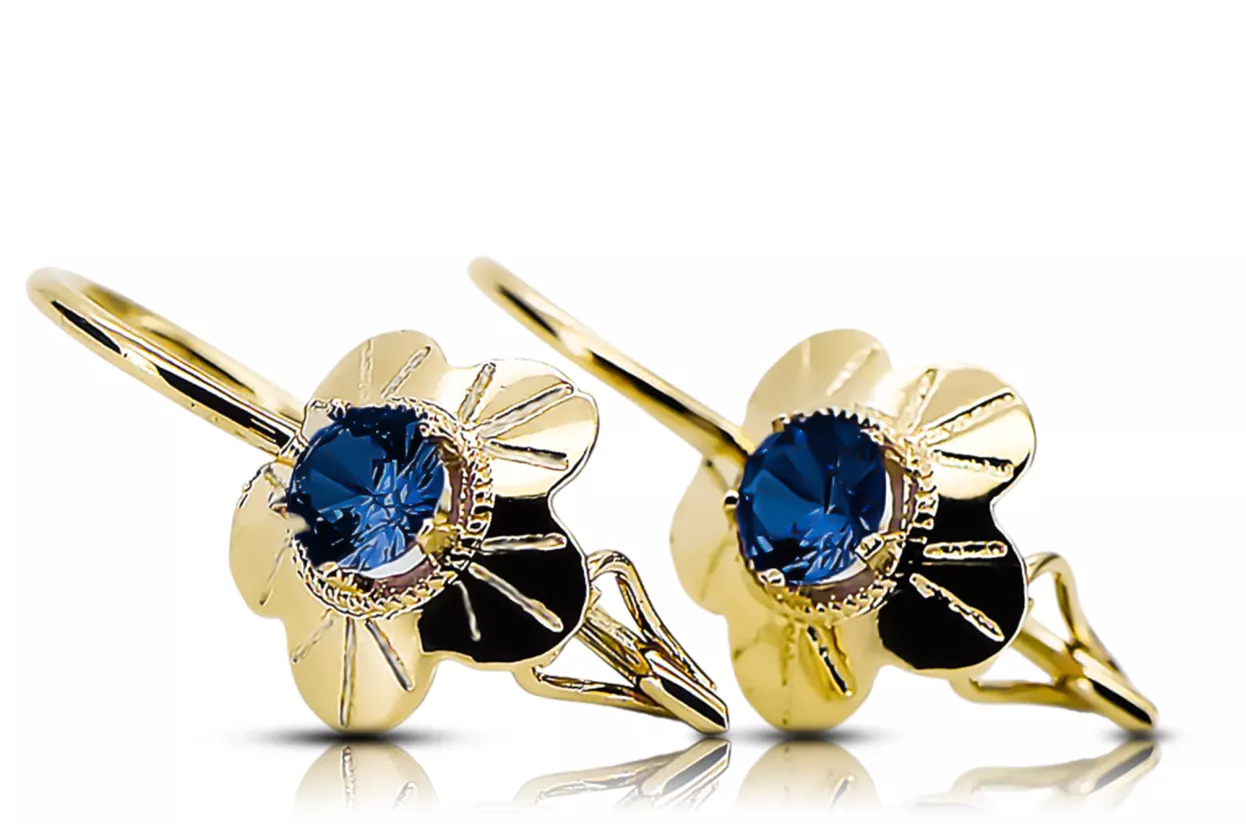 Earrings Sapphire 14K Yellow gold Vintage style vec028y